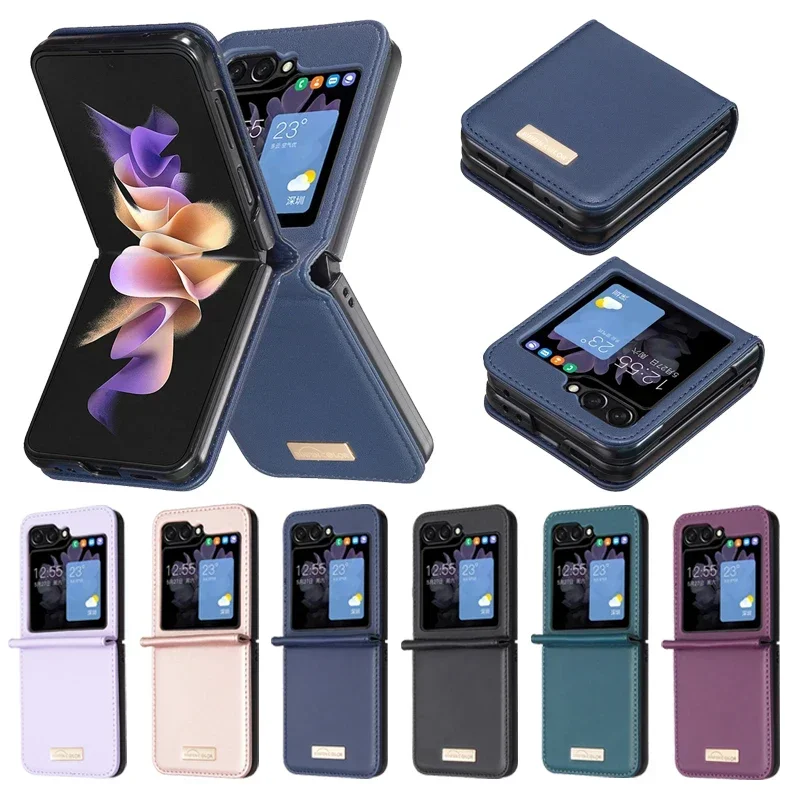 

For Samsung Galaxy Z Flip 5 4 3 5G Case Fashion Matte Skin-Friendly Leather Flip Folding Holder Protective Shockproof Hard Cover