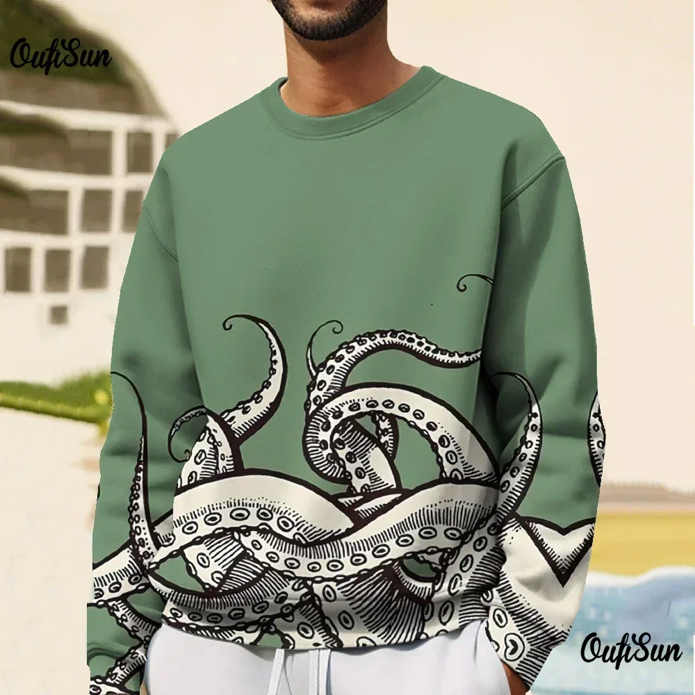 Autumn Men's 3D Crew Neck Sweatshirt Printed Octopus Pattern Long Sleeve Jacket Men's Oversized Pullover Street Fashion Sweatshi