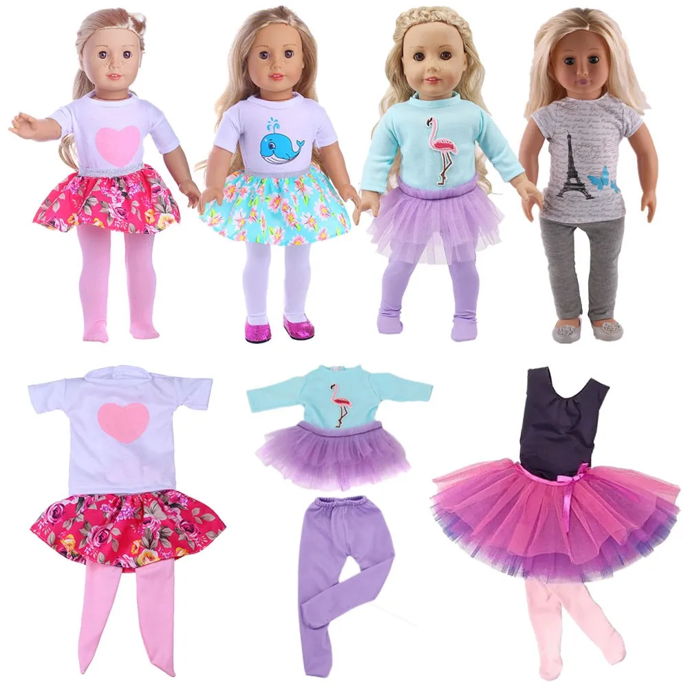 Doll Clothes cute Dress Leggings Shoes Fit 18 Inch American &43 CM Baby Doll Clothes Accessories Girl's Generation Birthday Toy