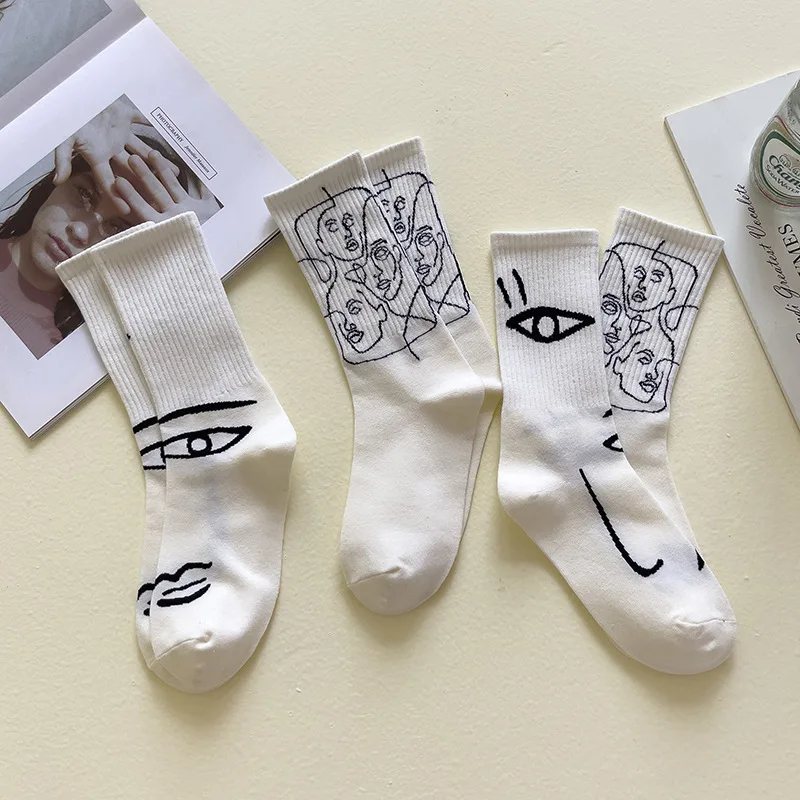 【1/2 Pairs】Abstract Line Art Socks! Artistic Facial Elements, Niche Eye-Catching Style