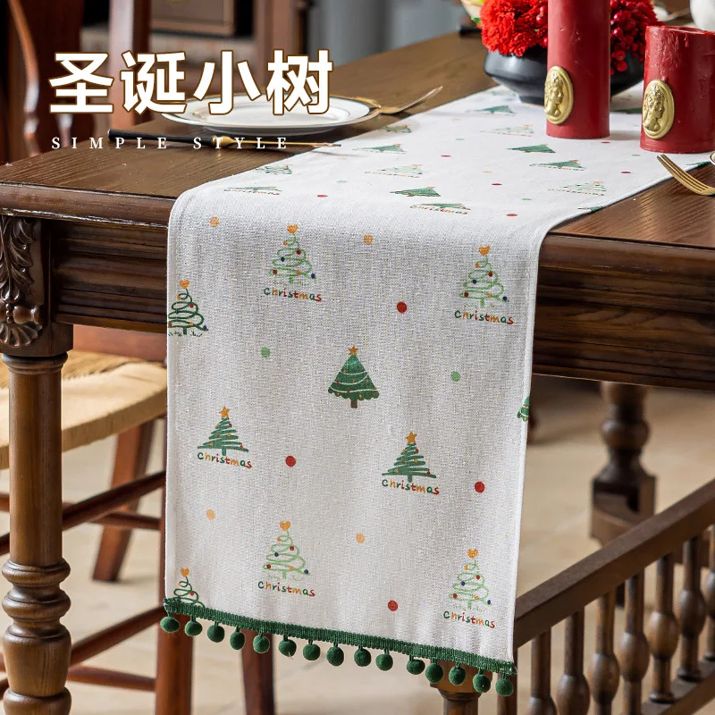Obrus na długi stół w stylu retro amerykańskim z imitacji konopi, hit sprzedaży 2025, świąteczny, elegancki, idealny jako dekoracja bożonarodzeniowa.
