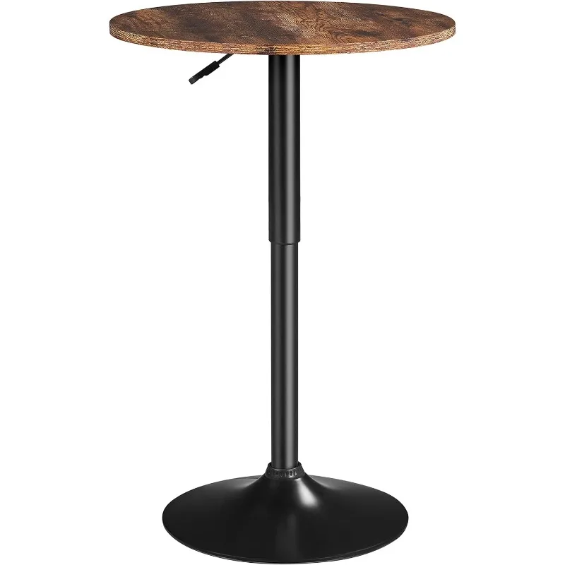 Table Height Adjustable with 360 Swivel MDF Tabletop for Dining Bistro Cafe Home Bar, Rustic Brown