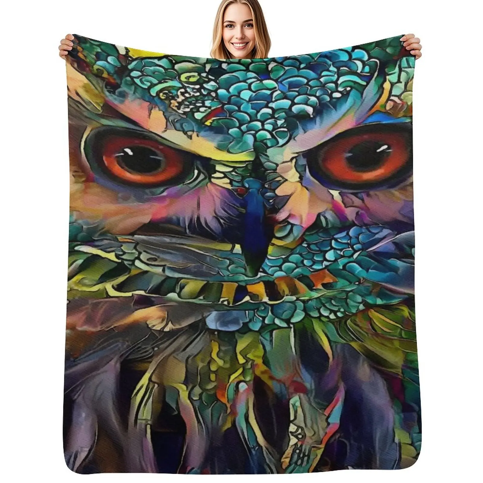 Couverture en flanelle rétro avec peintures de la Reine de la Nuit, hibou, petite hibou, hibou, chouette, lea roche