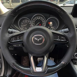 Custom Car Steering Wheel Cover Carbon Fiber Genuine Leather 100% Fit For Mazda CX-3 CX3 CX-5 CX5 2017 2018 Car Accessories