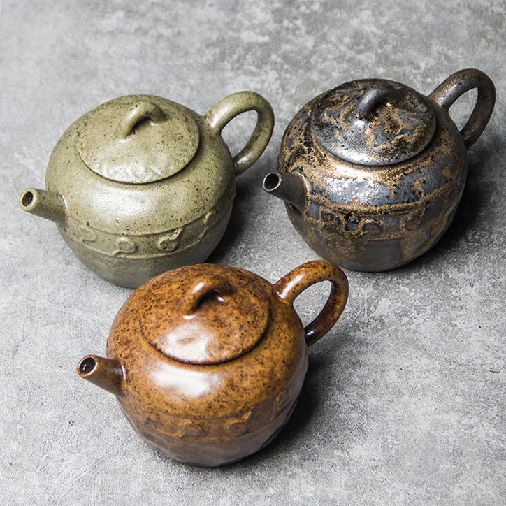 Handmade Ceramic Teapot, Wood Fired Kung Fu Tea Set, Maker, Gilded Japanese Earthenware Small Pot With Filter, For Home Use