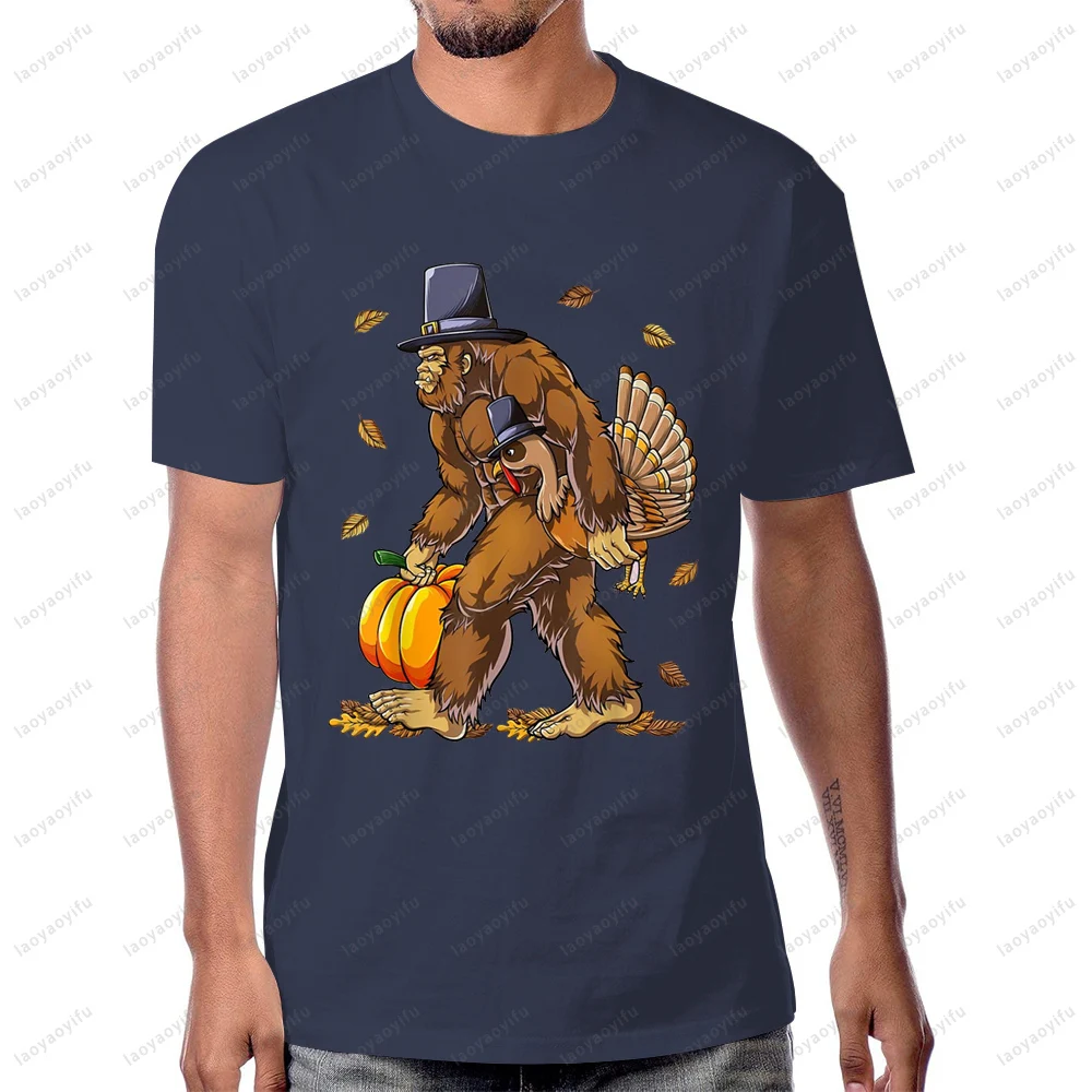 بيج فوت تركيا اليقطين الشكر Sasquatch التي شيرت موضة عادية فضفاضة قصيرة الأكمام كول رجل تي شيرت Y2K المرأة الشارع الشهير #4