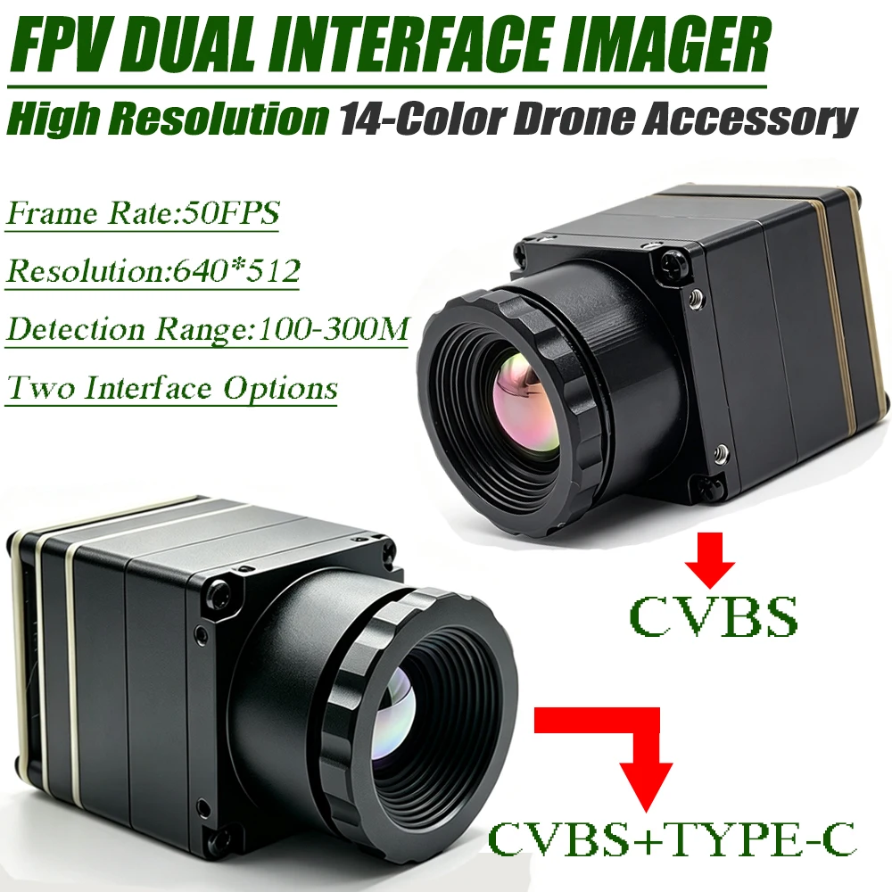 FPV Thermal Camera 640x512 HD 50FPS 9.1mm Lens Thermal Imager CVBS Type C Dual Port Night Vision Module for RC Drone DIY Parts