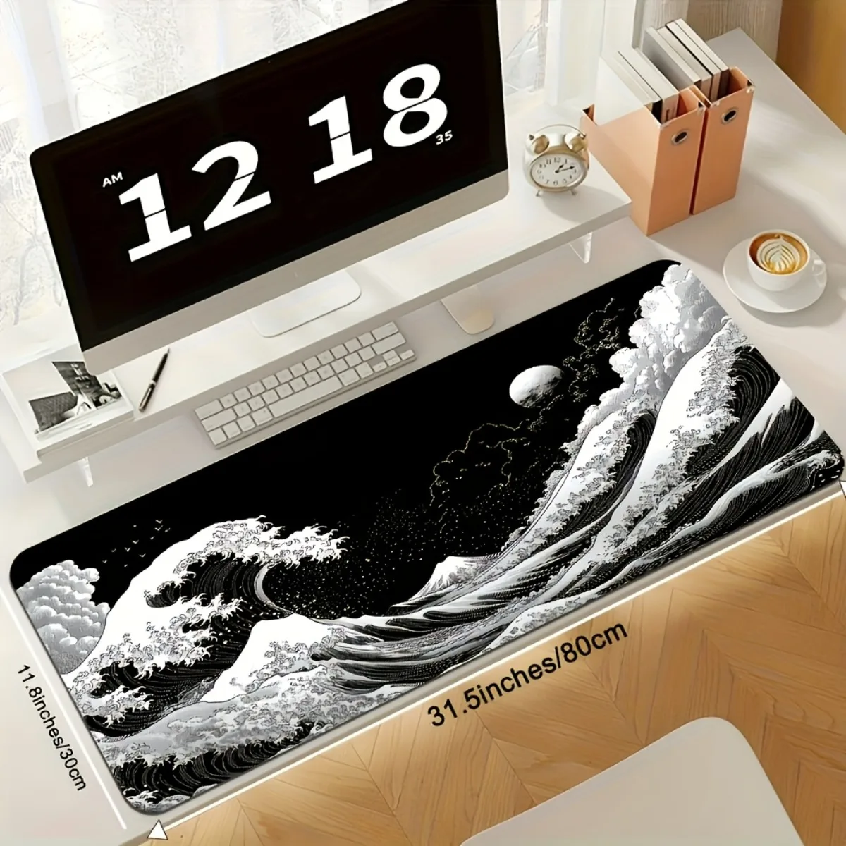 Comfortable Japanese Black Wave Mouse Pad Rubber Base Non-Slip Smooth Surface Durable For Computer Tablet Gaming Office Use
