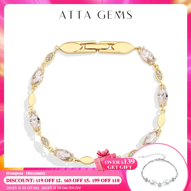 

ATTAGEMS Marquise Round Cut Moissanite Tennis Bracelets D VVS1 Real S925 Silver for Women Man Passed Diamond Tester Jewelry Gift