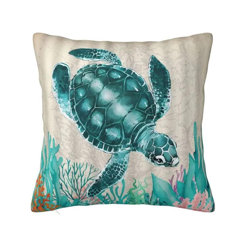 Ocean Sea Turtle Cushion Cover 66x66 cm Polyester Velvet Throw Pillow Case For Sofa Chair Decoration Bedding Pillowcase