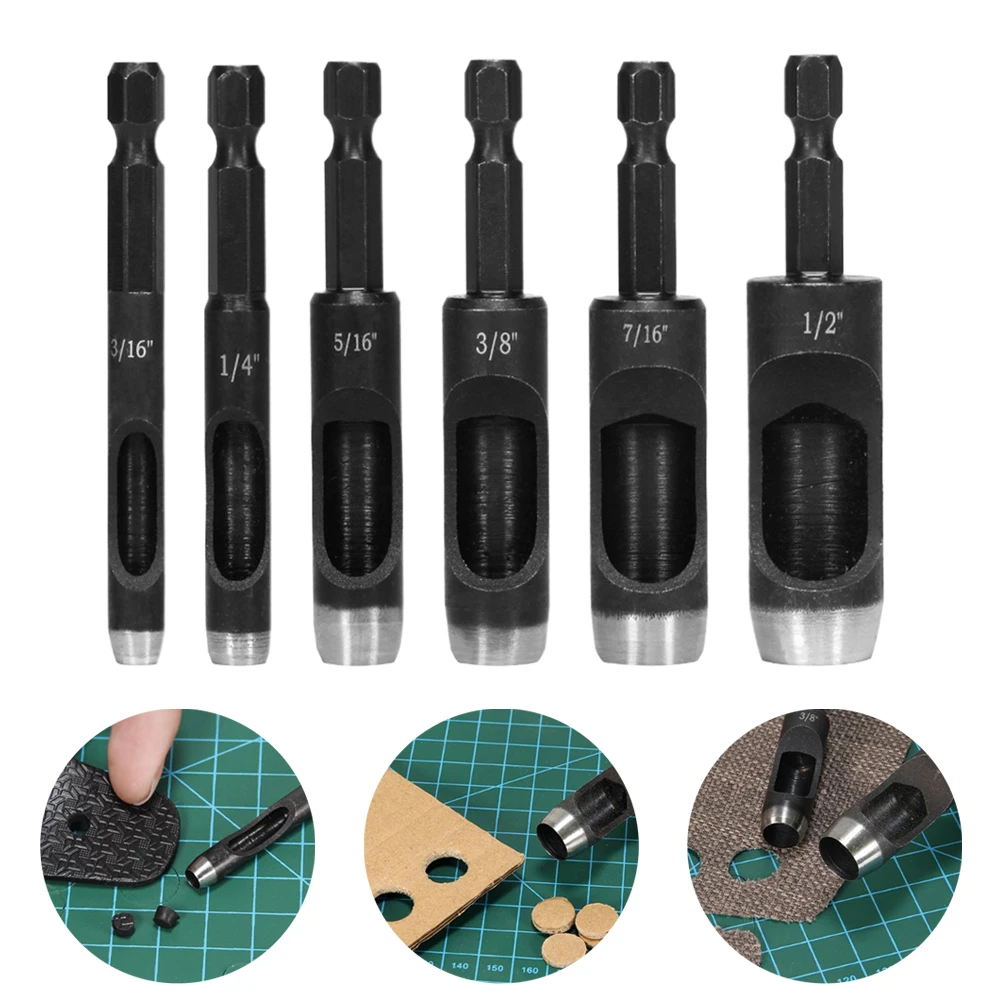 Hollow Hole Punches Effortless Punching Set for Electric Drill Perfect for Leather Paper and Synthetic Materials!