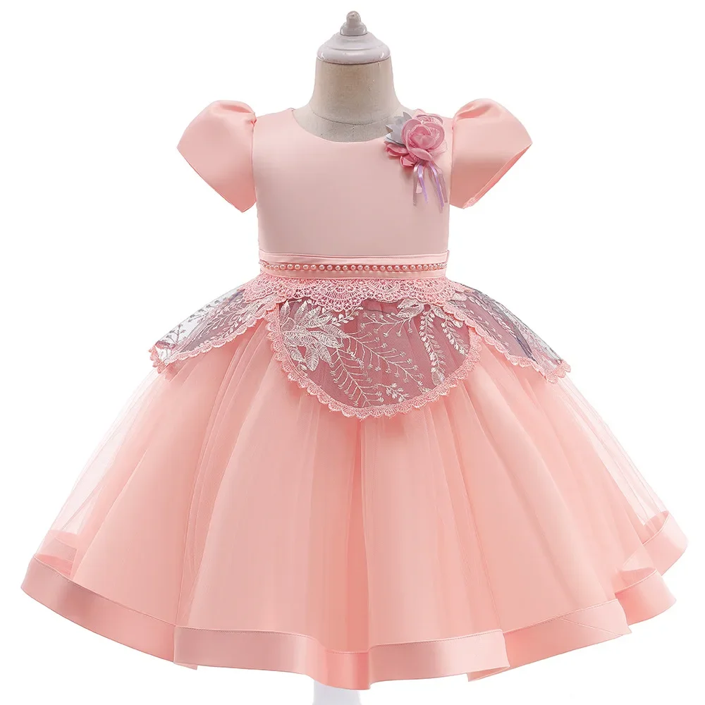 Girls Party Dresses 3 Colors 110cm-150cm Kids Birthday Dress Christmas Costume Pink Vestido Wedding Piano Performance