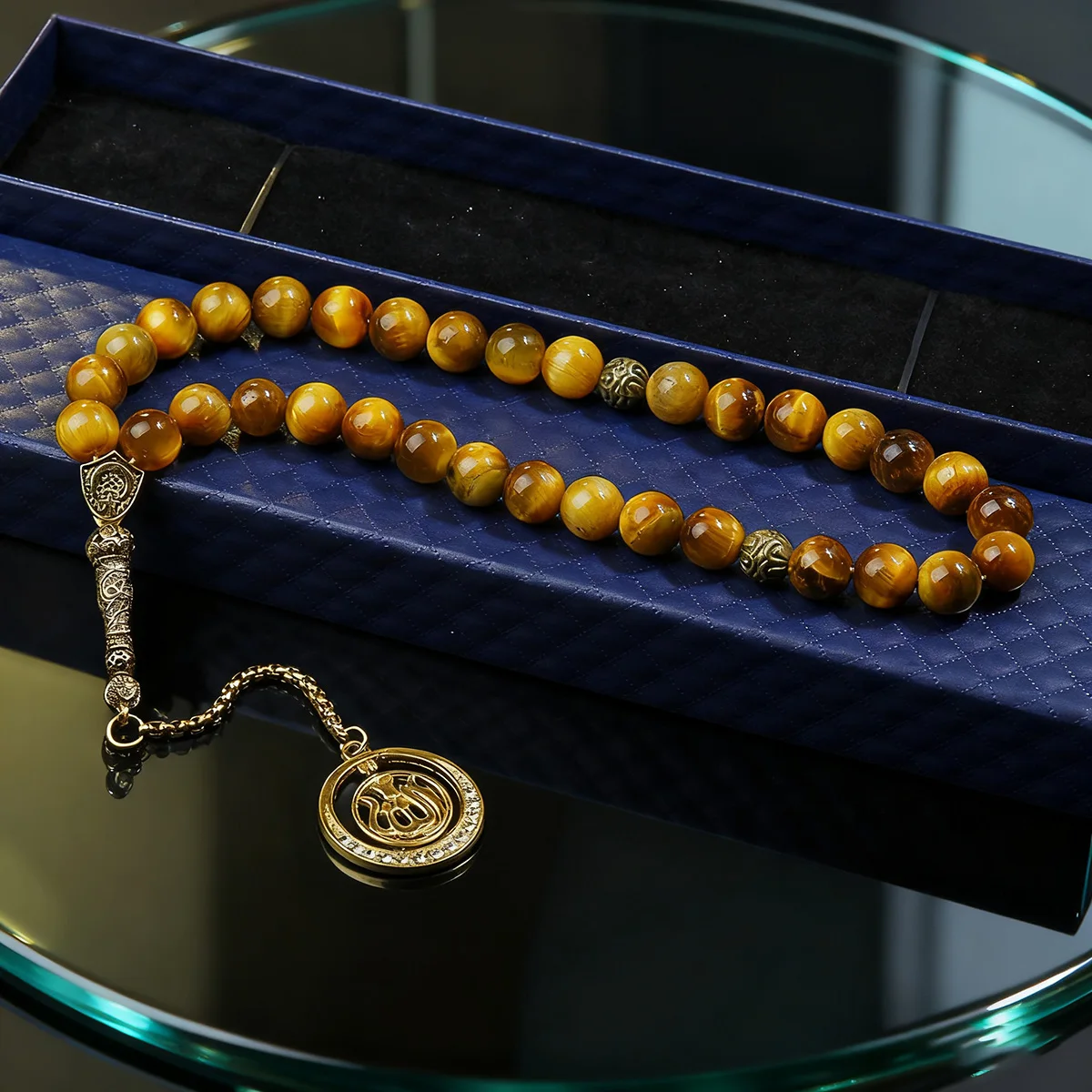 Klassisches muslimisches Gebetsarmband mit 10-mm-Perlen aus Tigeraugenstein – Pilger-Gebetsarmband – Ideales Geschenk für Eid al-Fitr und Ramadan – Detail 1