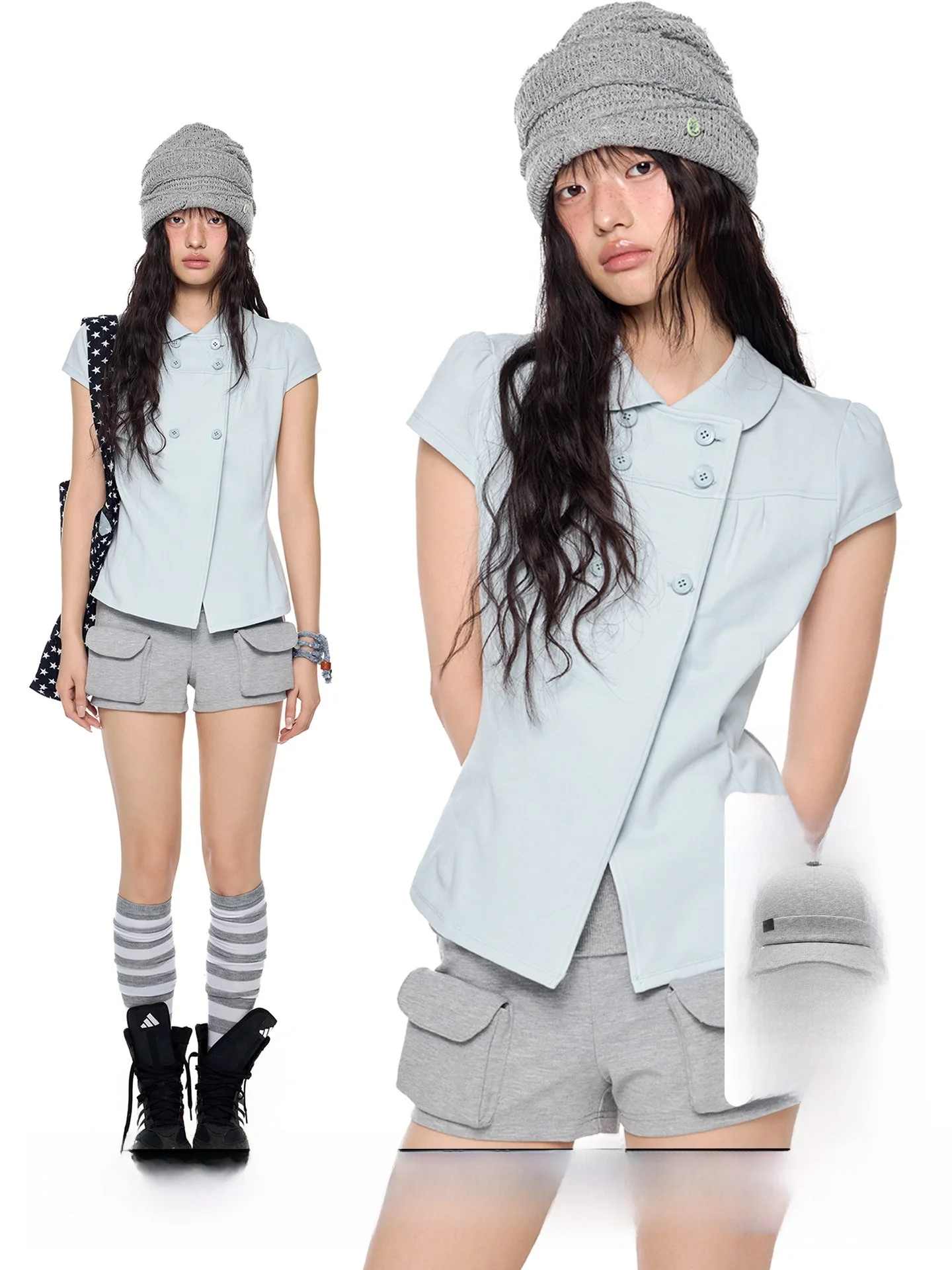 

EZEK Casual Style Short Sleeve Shirt Women's Summer New Vintage Waist-Cinching Slim Fit T-shirt Cotton Blend Comfortable Top