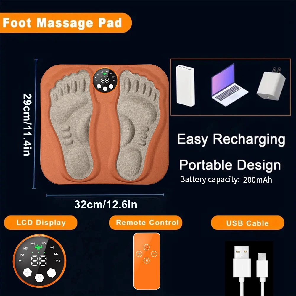 Massageador de pés inteligente 3D controlado por RF 8 modos 29 níveis EMS emagrecimento modelador de pernas almofada para pés para alívio de fadiga e edema