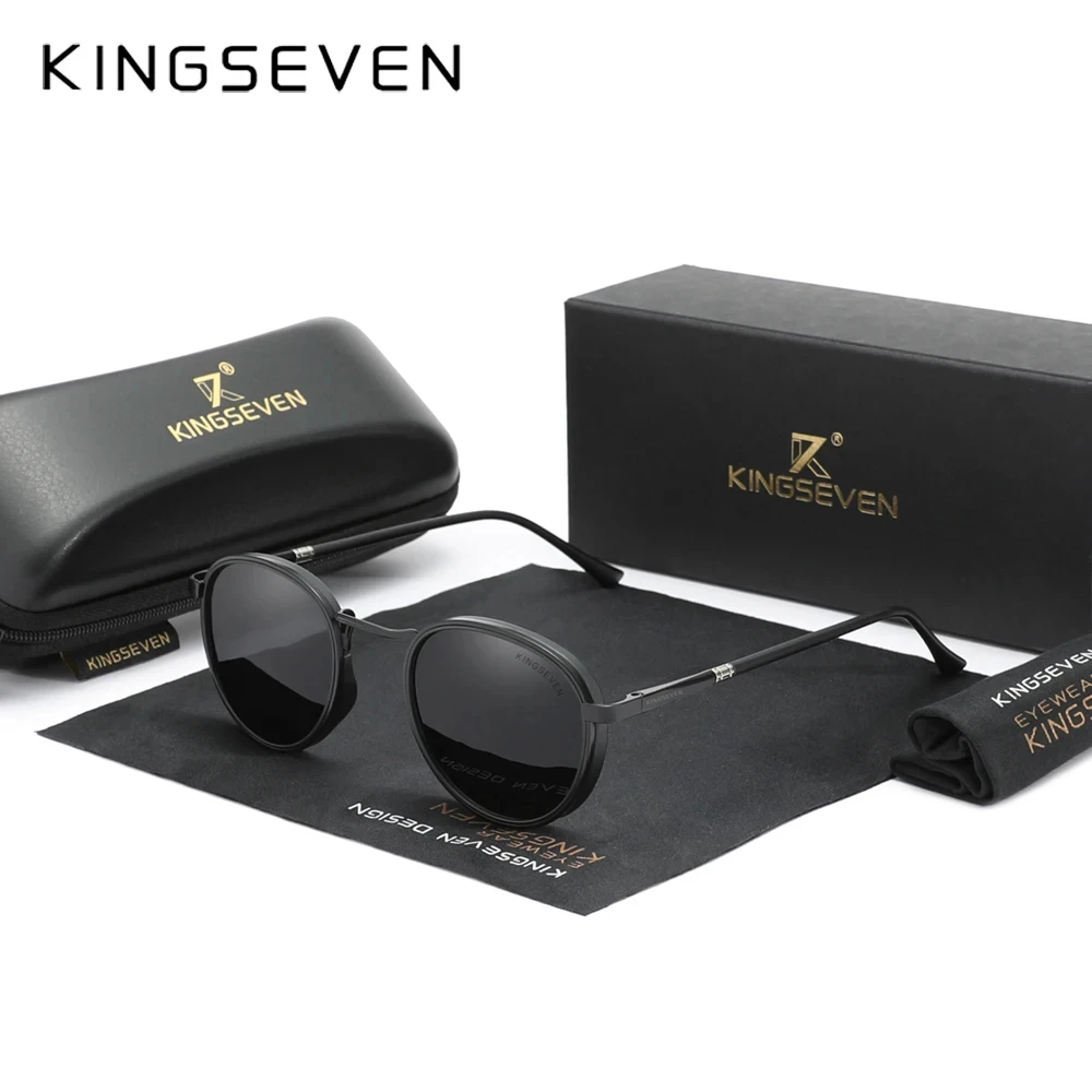 KINGSEVEN Casual Round Frame Sunglasses Black 3