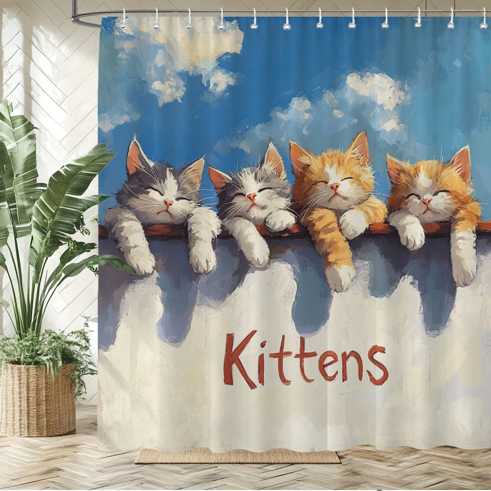 

3D Lovely cats printed shower curtain polyester fabric cartoon bathroom curtain home decoration curtain with hooks