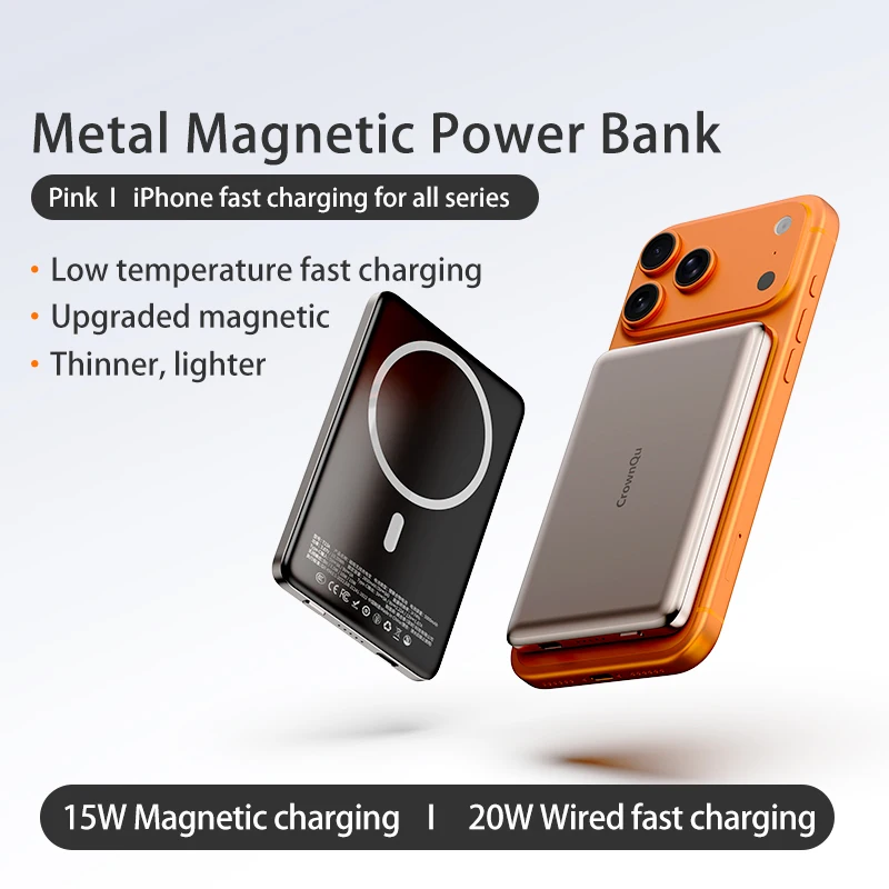 Metalen magnetische draadloze powerbank 20W USB-C Snel opladen Draagbare externe batterij voor iPhone 17 16 15 14 13 12 Smartphone