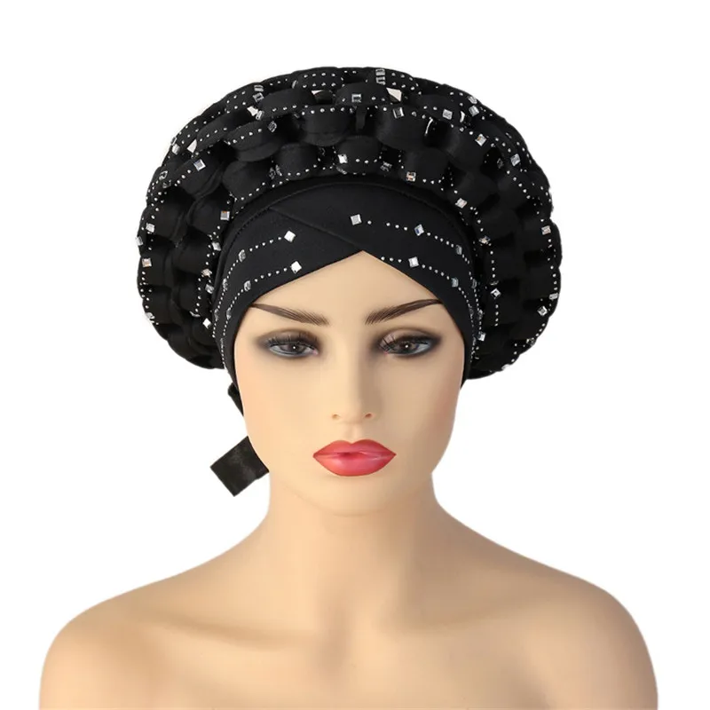 african Ready to Wear Autogele Headtie Glitter Diamonds Women Turban Cap