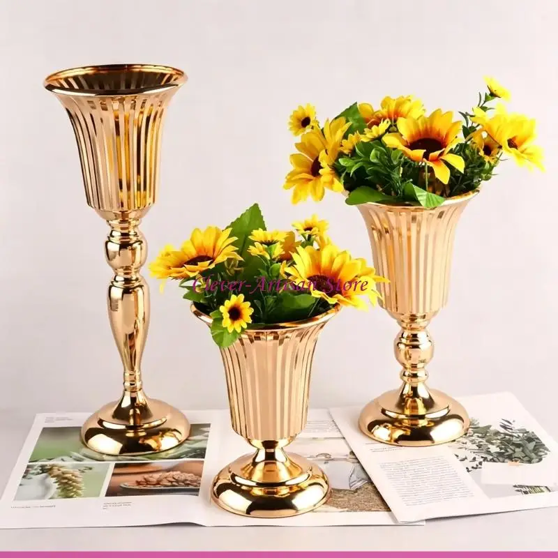 E06B Decorative Metal Flower Vases with Flared Top and Footed Profile