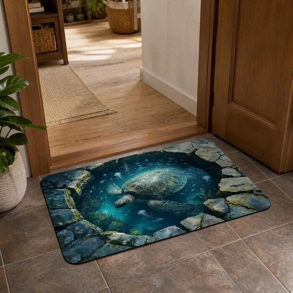 Creative Ocean Theme Bathroom Doormat Absorbent Non-slip Diatomite Bath Mat Durable Quick Dry Floor Mat Home Use