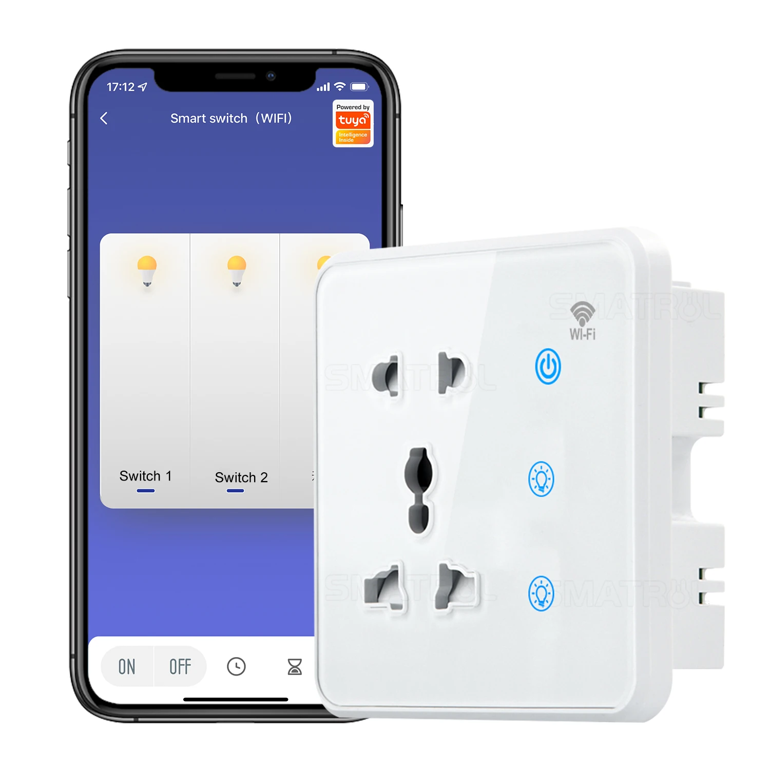 Tuya WiFi Smart Wall Socket with 2 Switch Sets - Touch Control for Home Lights, Compatible with US,European Union&UK Power Plugs
