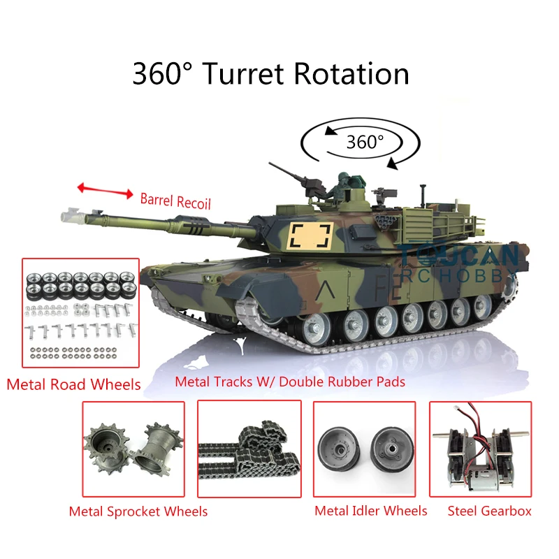 

Heng Long 1/16 TK7.0 Abrams RTR RC Tank Model 3918 360° Turret Barrel Recoil Metal Track TH17804