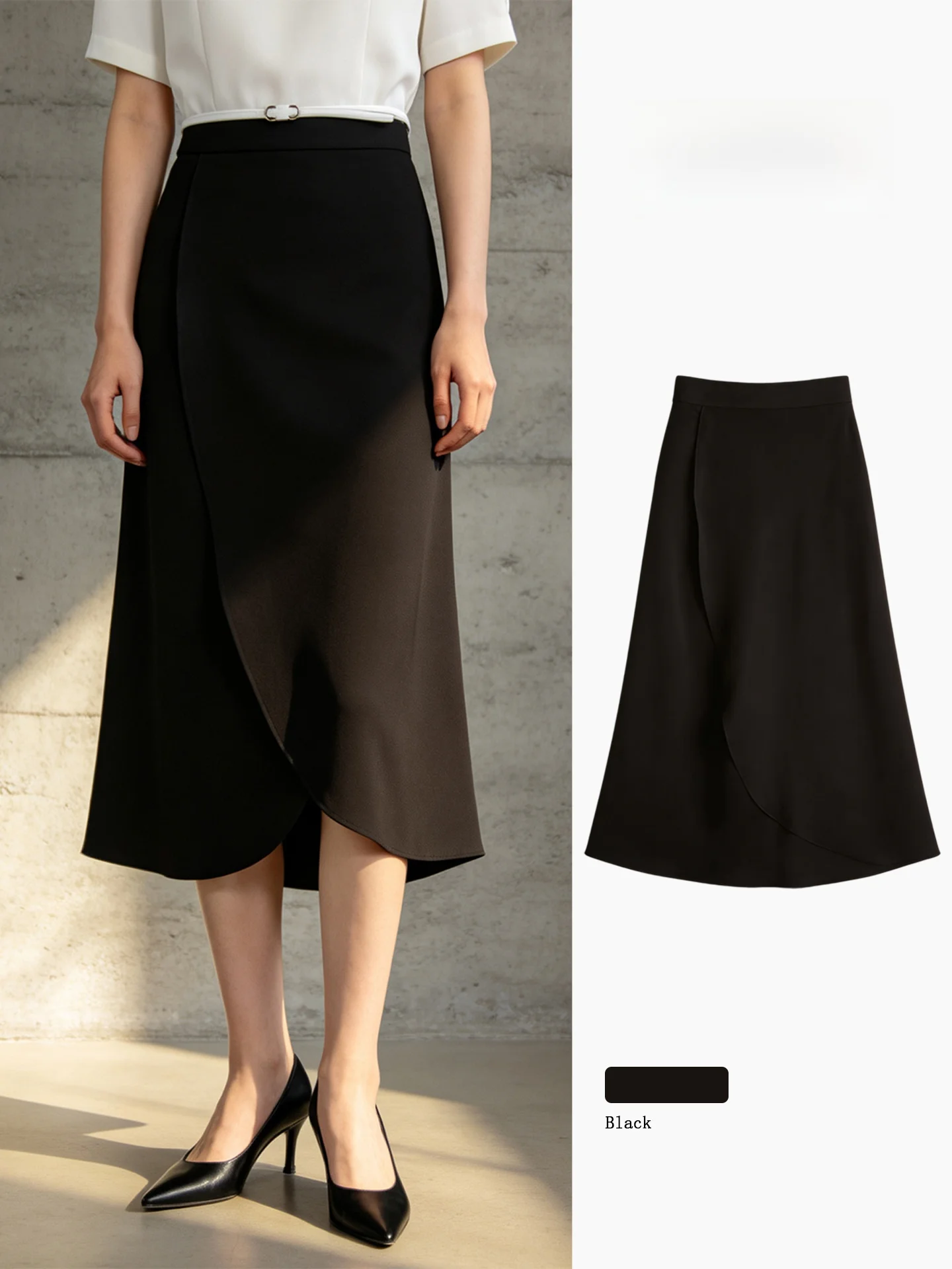 

Black High Waist Asymmetrical Suit Skirt Women's Summer New Style Commute A-Line Skirt Polyester Fiber Zipper Closure