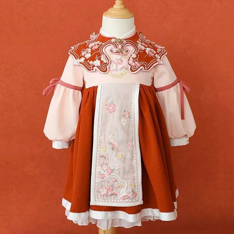 Vestido de princesa Hanfu retro para niñas y niños, cheongsam chino bordado, traje tradicional de Año Nuevo, dinastía Ming