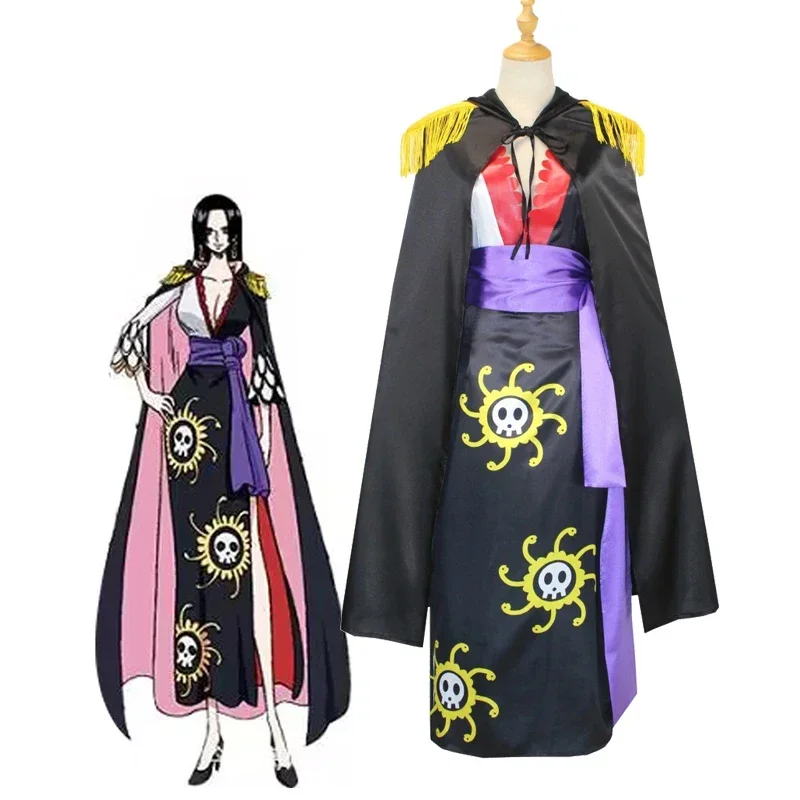 FC6 Anime Boa Hancock Cosplay Costume with Everak Boa, black sailor soaked dress, accessories, custom size @FC8!