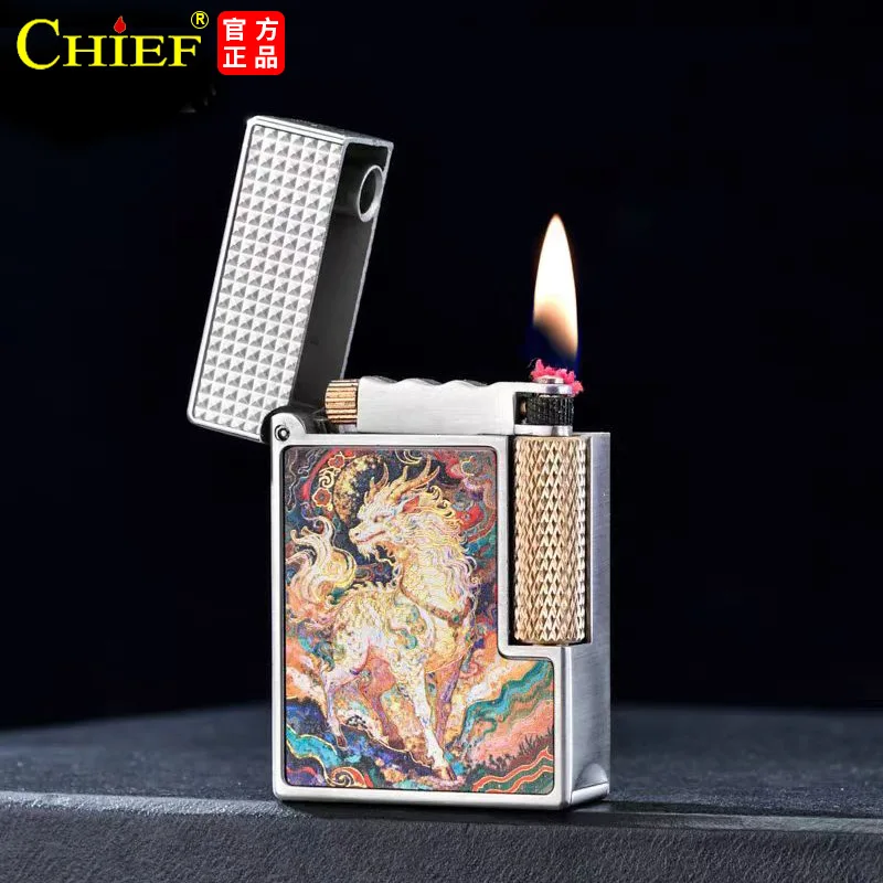 

CHIEF Leader Kerosine Lighter 328 Tang Cao Wen+auspicious Animal China-Chic, A Gift for Men with Full Face Smoking Accessories