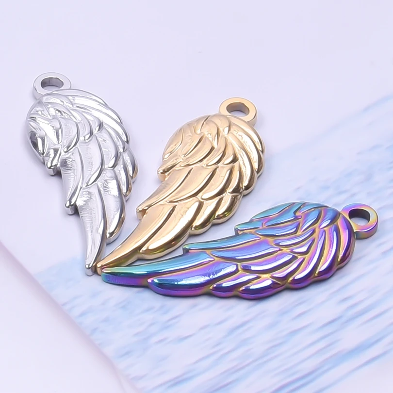 5Pcs/Lot Stainless Steel Cute Animal Angel Wings DIY Charms Wholesale Trendy Feather Pendant подвески For Jewelry Making Bulk