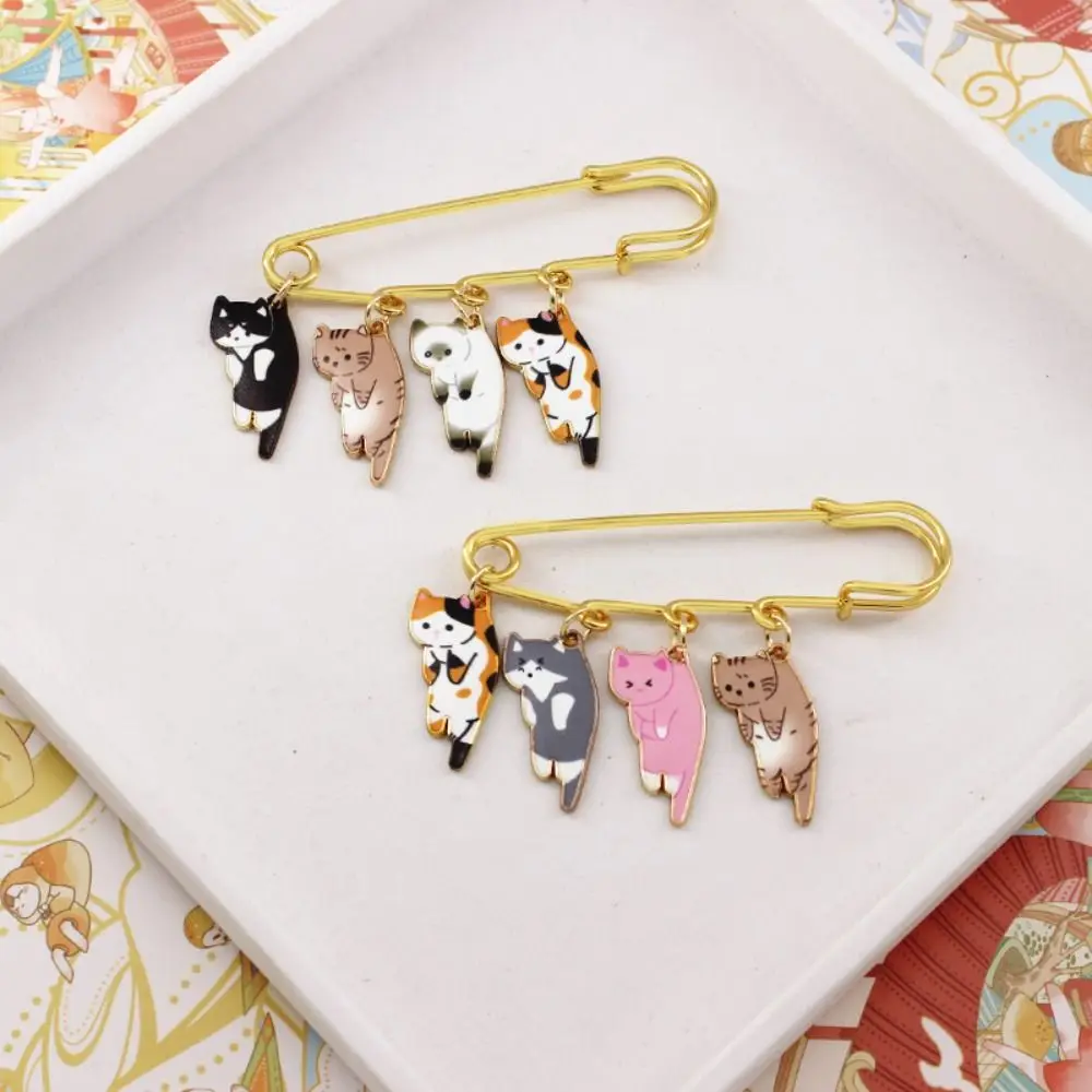 Electroplate Kawaii Enamel Cat Brooch Cartoon Alloy Anti-glare Geometric Lapel Pin Women