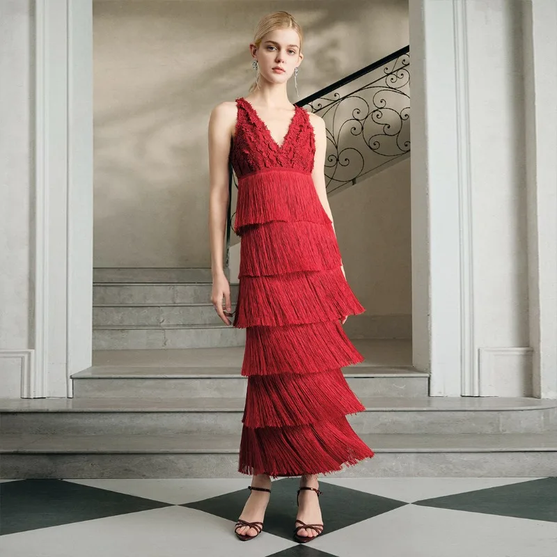 

Evening Red Lace Women's Bandage Dress Long Dinner Dress