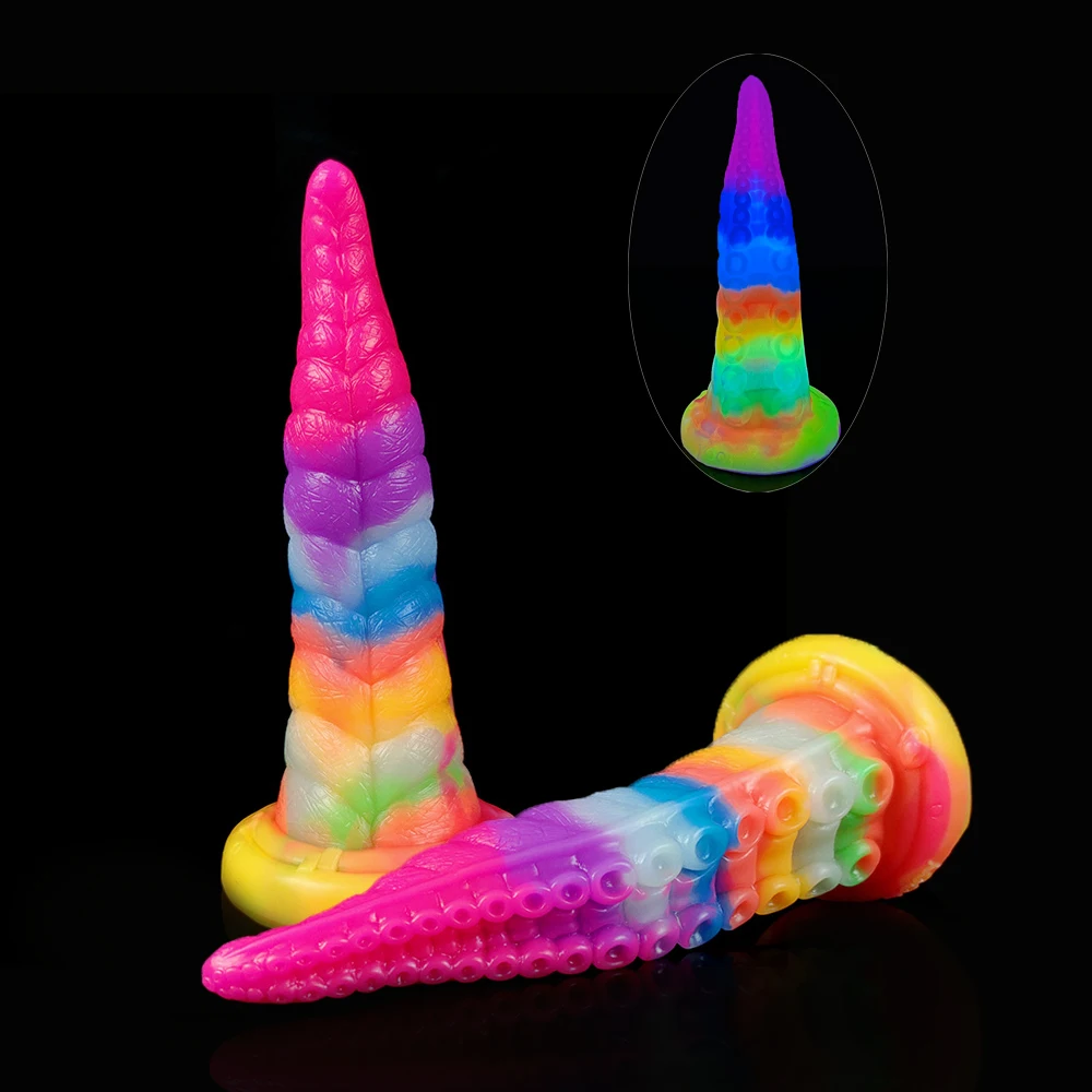 YOCY 9 inch Mulit-Color Luminous Octopus Realistic Dildo With Strong Suction Cup Tentacle Liquid Silicone Anal Plug G-Spot Toys