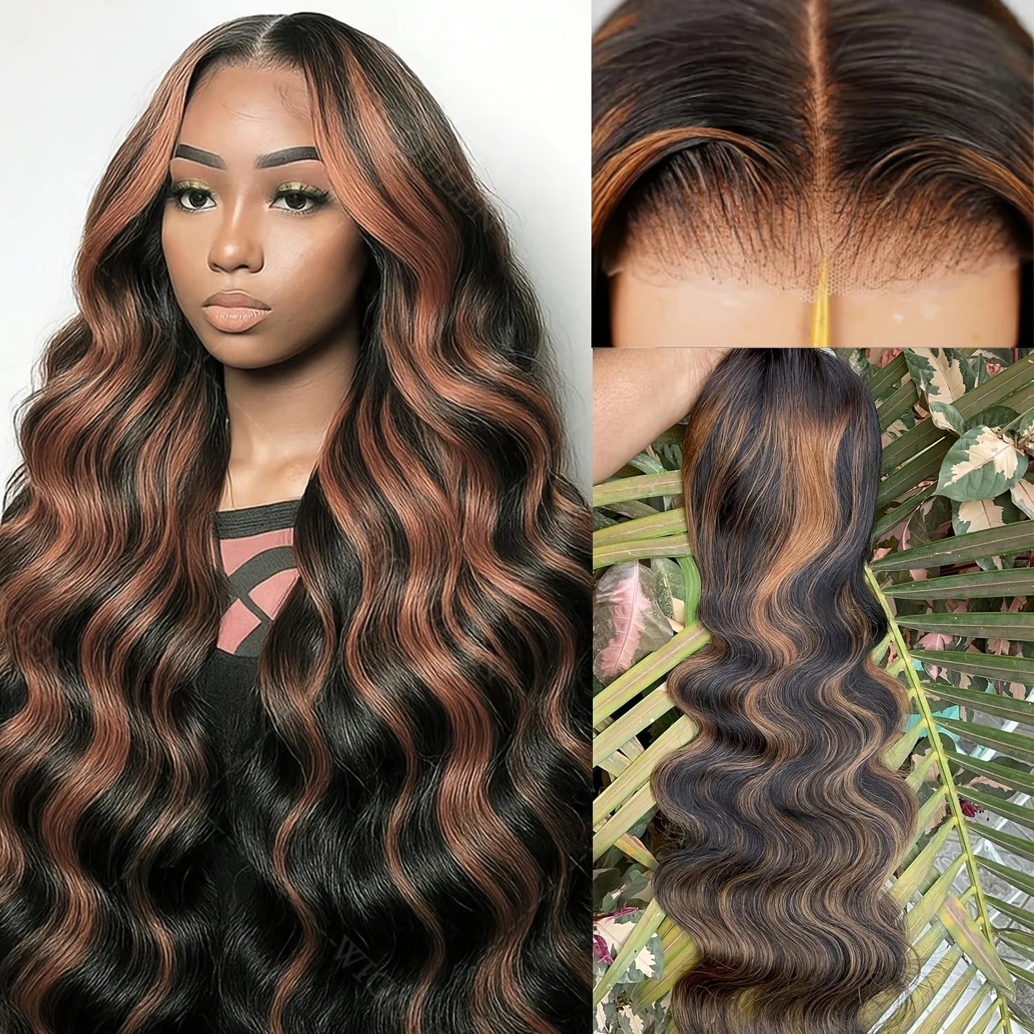 P1B30 Body Wave Highlight Ombre Human Hair Wigs 230 Density 13x6 HD Lace Frontal Wigs Pre Plucked Brazilian 13X4 Lace For Women view 5