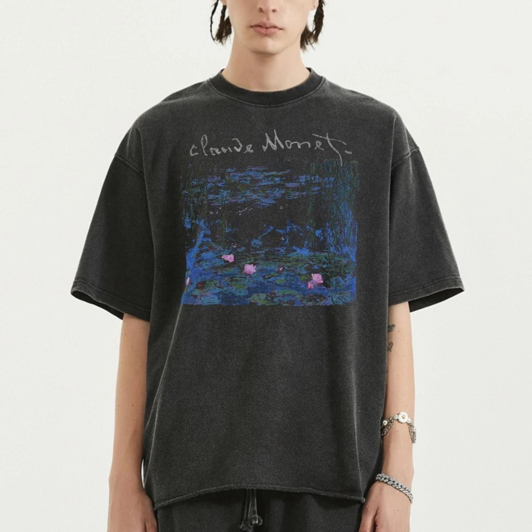 Claude Monet T-Shirt | Faded Raw Hem Art Tee | Heavy Cotton Unisex Streetwear | Art Inspired