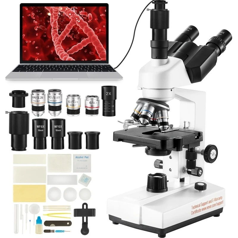 Compound Trinocular Microscope 40X-2500/40X-5000X Magnification Lab Microscope with LED Illumination & External Interface
