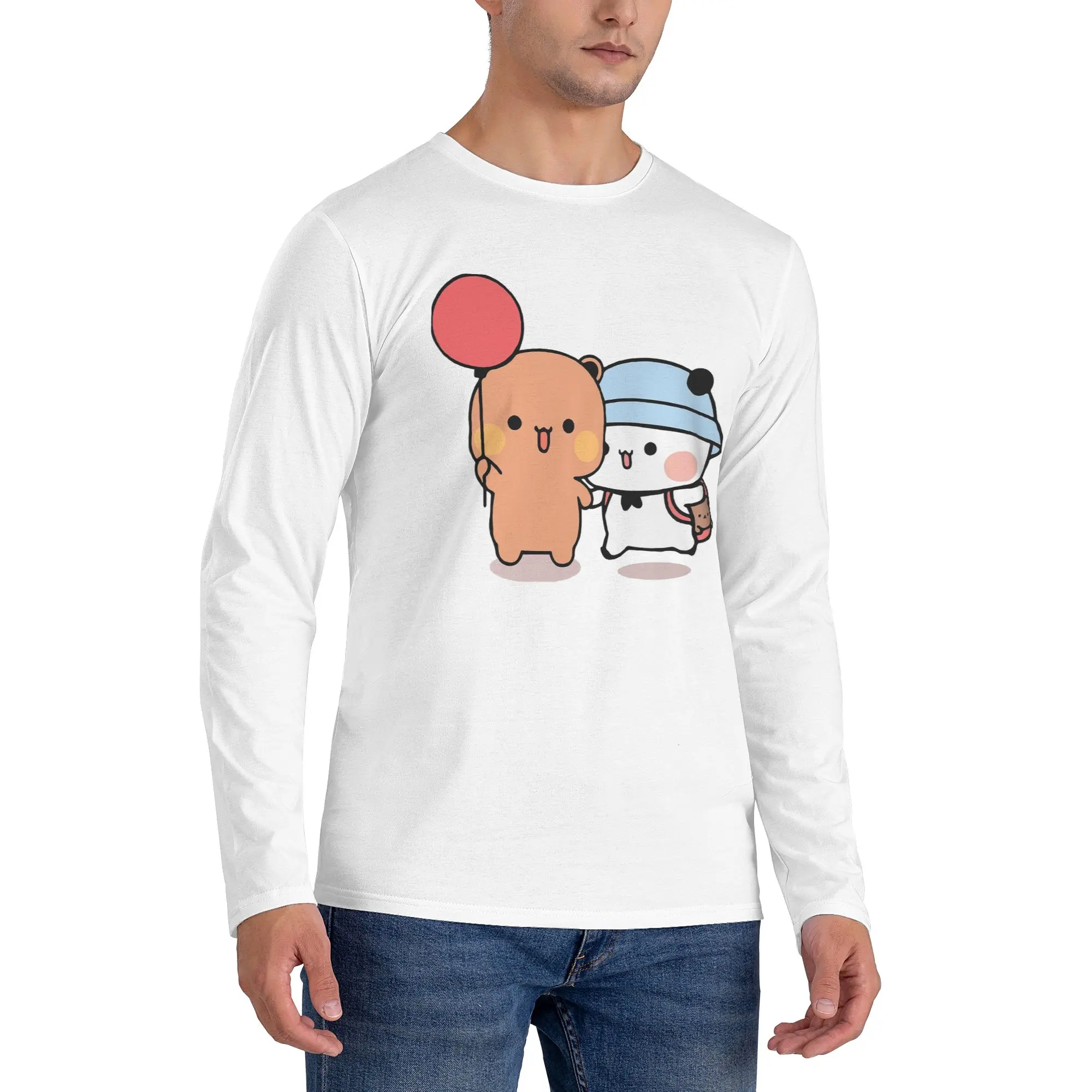 

Мужская футболка с длинными рукавами Bear and Panda Bubu Dudu Balloon, дышащие футболки с круглым вырезом, весенние и осенние мужские топы