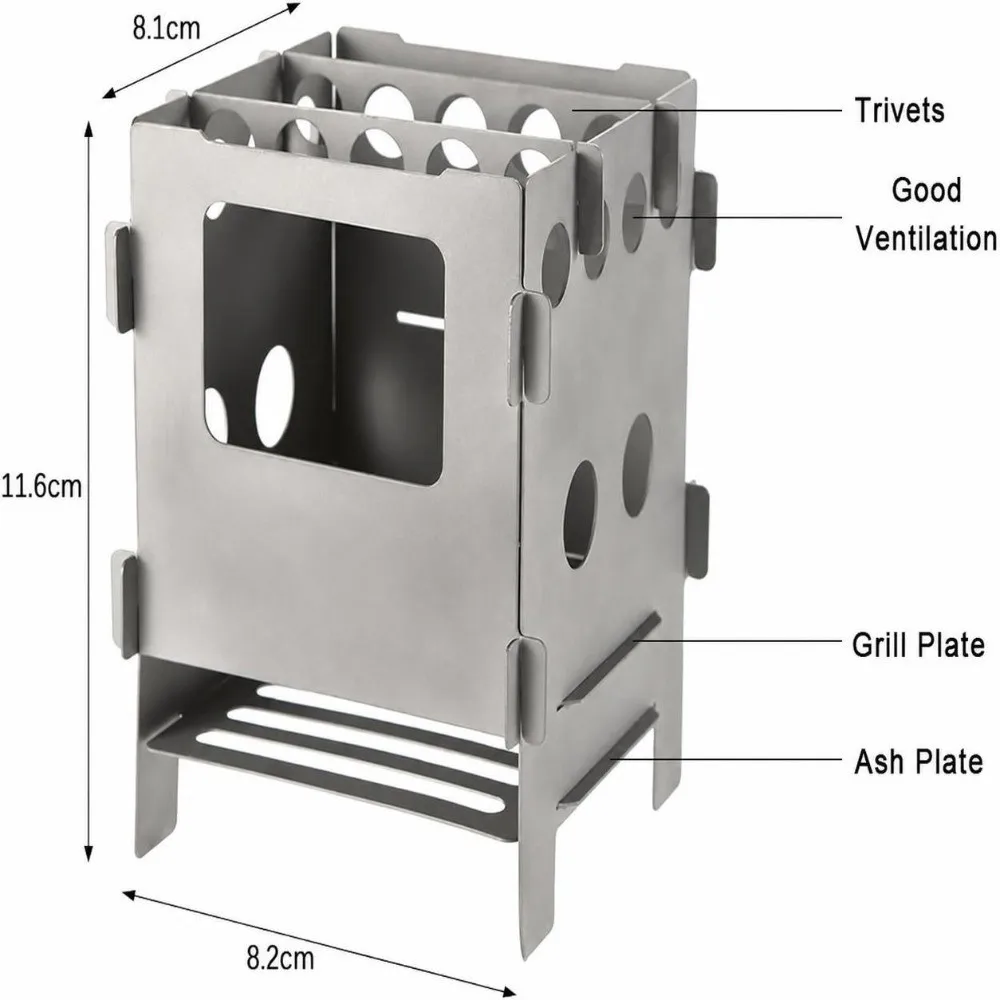 Titanium Wood Burning Stove Alcohol Burner Compatible Lightweight Folding Camping Stove Outdoor Firewood Stove Camping Use