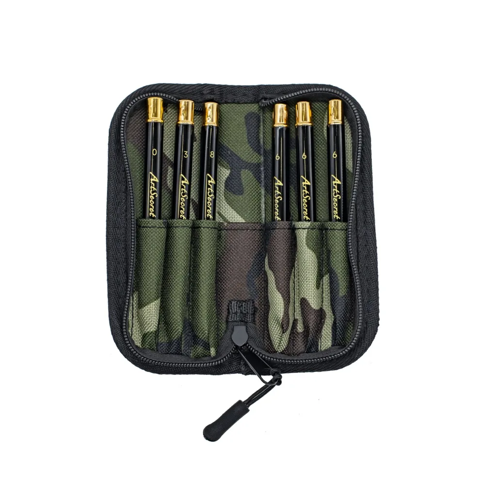 Artsecret 6 unids/set pinceles de pintura dividibles de mango corto con Mini bolsa de camuflaje para pintura de detalles al óleo Gouache de tinta de acuarela