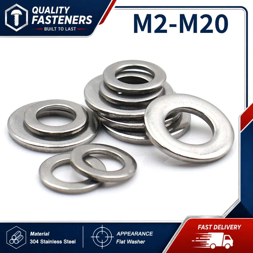 5-50 Stück 304 Edelstahl Runde Flache Unterlegscheiben Abstandshalter Dichtung Hardware-Befestigungselemente M3 M4 M5 M6 M8 M10 M12 M14 M16 M18 M20