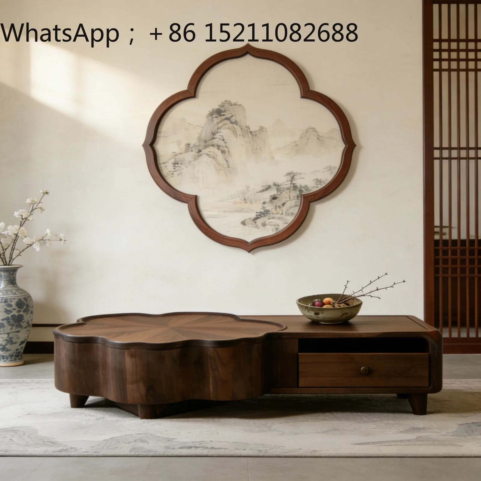 SCY pattern special-shaped solid wood coffee table living room retro style square zen round simple storage coffee table
