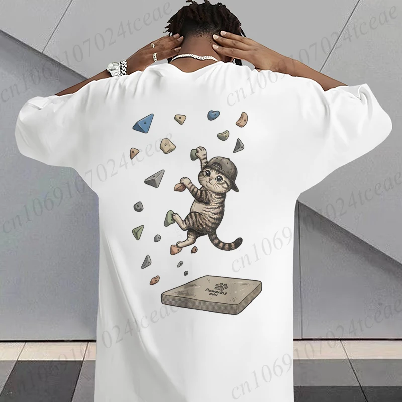 Rock Climbing Bouldering Cat Graphic T Shirt Men Women Funny Climber Animal Print T-Shirts Casual Outdoor Streetwear Tee Shirts