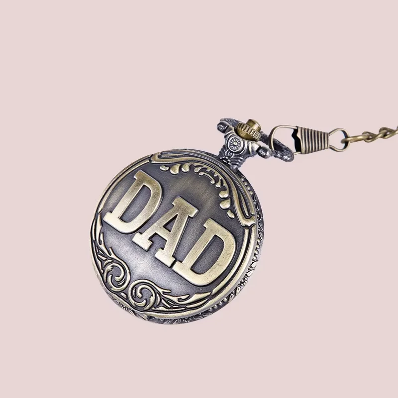 8119  Vintage Dad Logo Pocket Watch Brass Embossed Vintage Style Bracelet Bracelet gGft Pendant For Father's Day