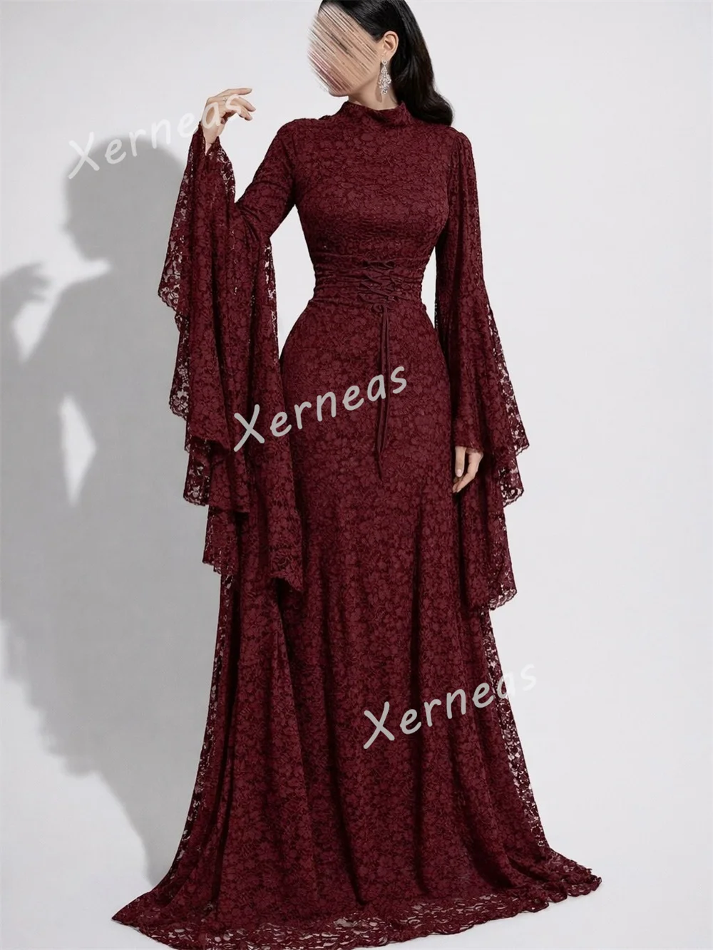 Customized Formal Grace Evening Gowns Lace Pleat High Collar A-line Long Dresses Bespoke Occasion Elegant Party Dress image 3