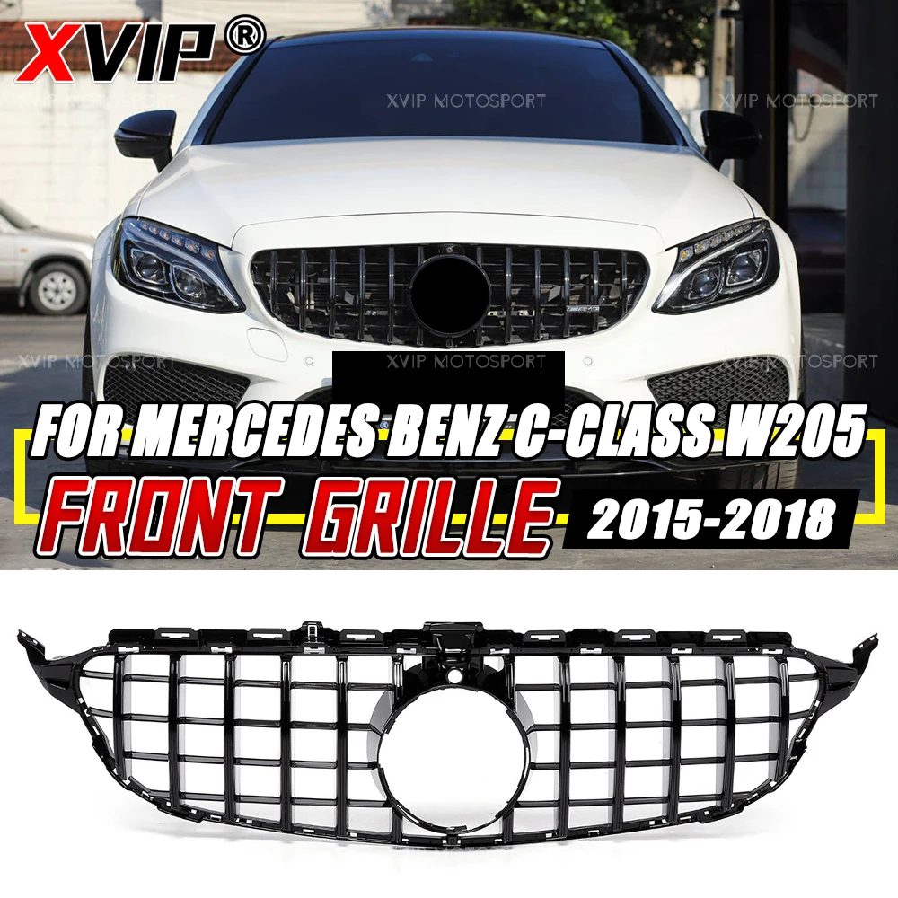 

XVIP Глянцевый черный стиль GTR с передней решеткой камеры 360 для Mercedes Benz C-W205 15-18 C205 A205 AMG C43 C180 C200 C250 C300