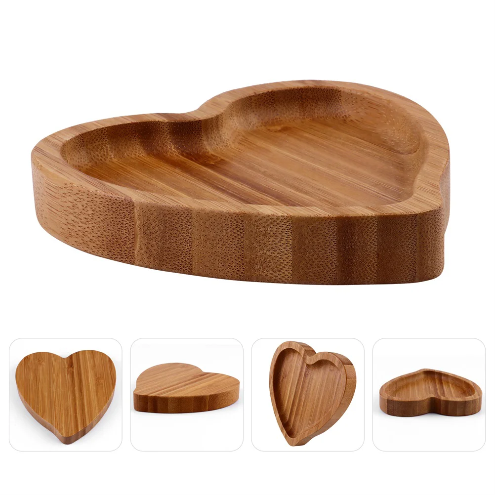 

Love Bamboo Tray Dessert Dish Plate Jewelry Display Holder Fruit Earring Stands