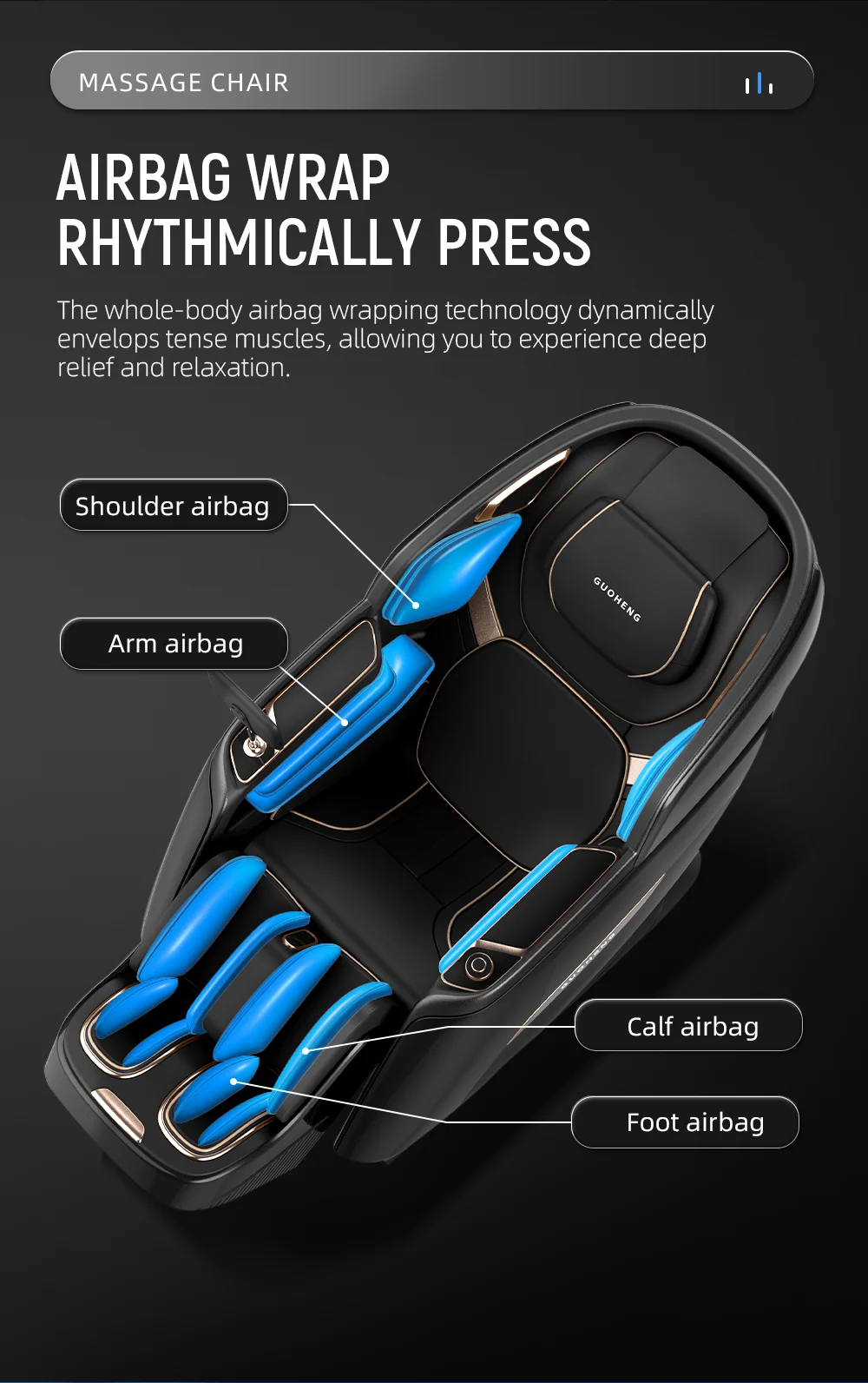 كرسي تدليك GUOHENG 4D كبير SL مزدوج الحركة لكامل الجسم عالي الجودة ذكي بدون جاذبية #5