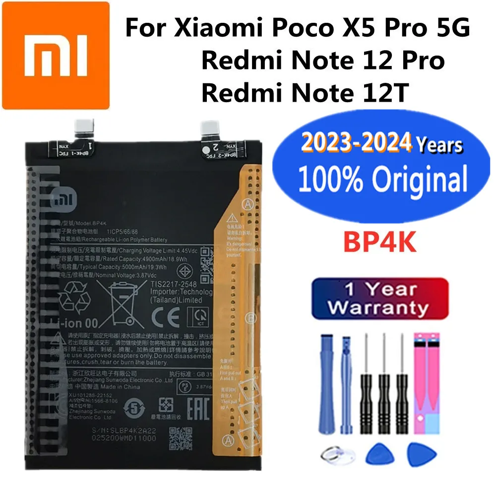 

New High Quality BP4K Original Battery 5000mAh For Xiaomi Redmi Note 12 Pro 12Pro / Note 12T Poco X5 Pro X5Pro 5G Phone Battery